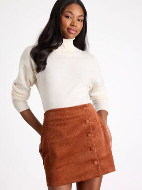 Katherina Rust Brown Button Front Corduroy Skirt
